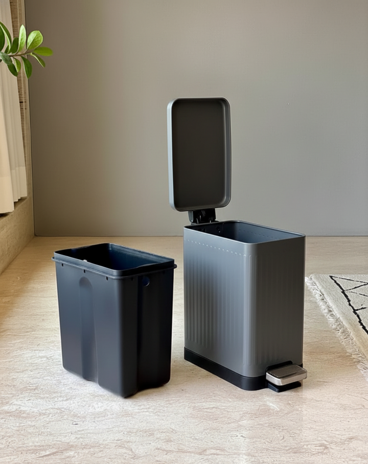 Modern  Grey Rectangular Step Dustbin With Soft Close Lid