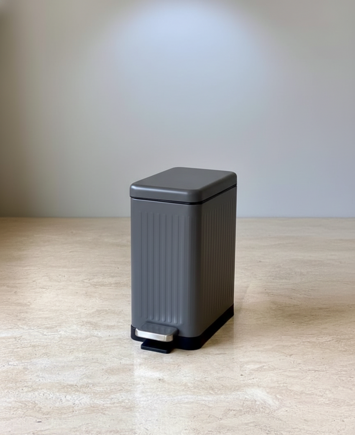Modern  Grey Rectangular Step Dustbin With Soft Close Lid
