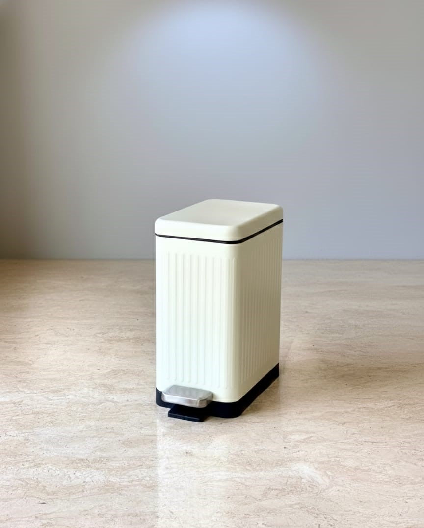 Modern Off-White Rectangular Step Dustbin With Soft Close Lid