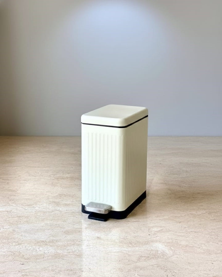 Modern Off-White Rectangular Step Dustbin With Soft Close Lid