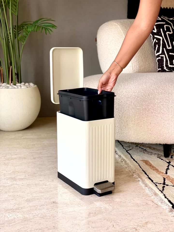 Modern Off-White Rectangular Step Dustbin With Soft Close Lid