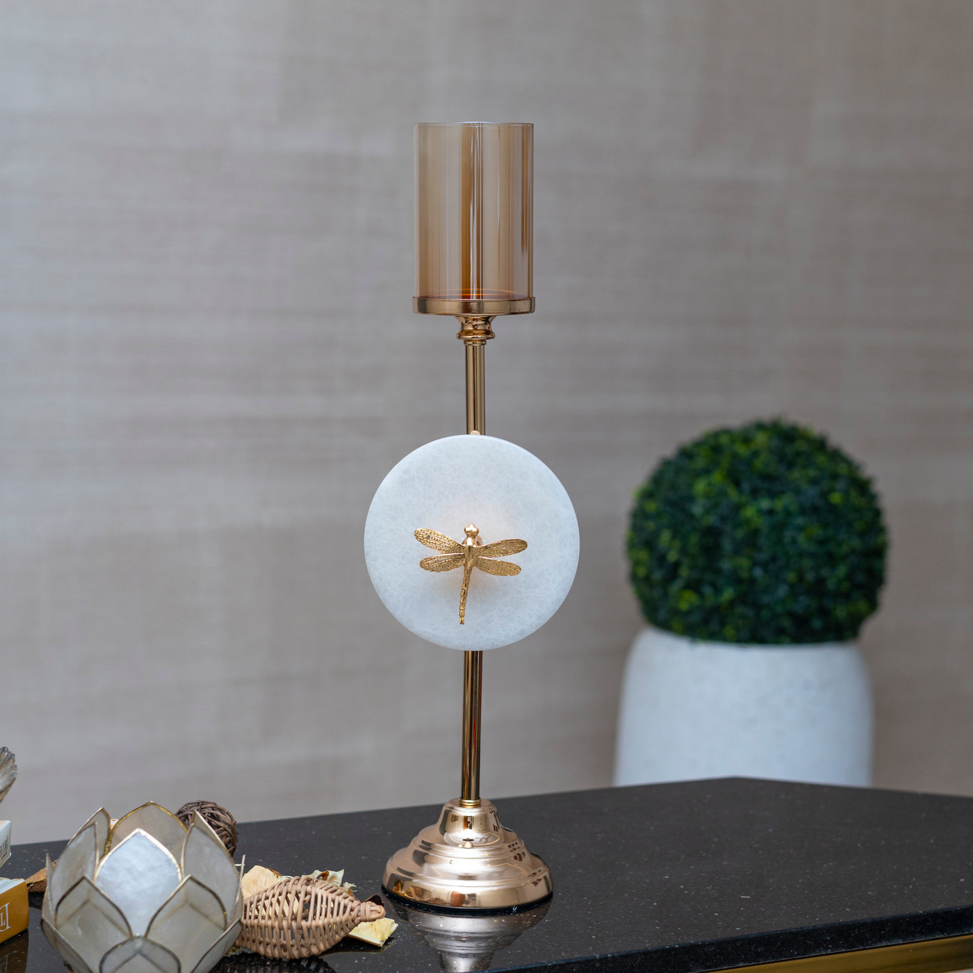 Gold and white candle stand by Home 360