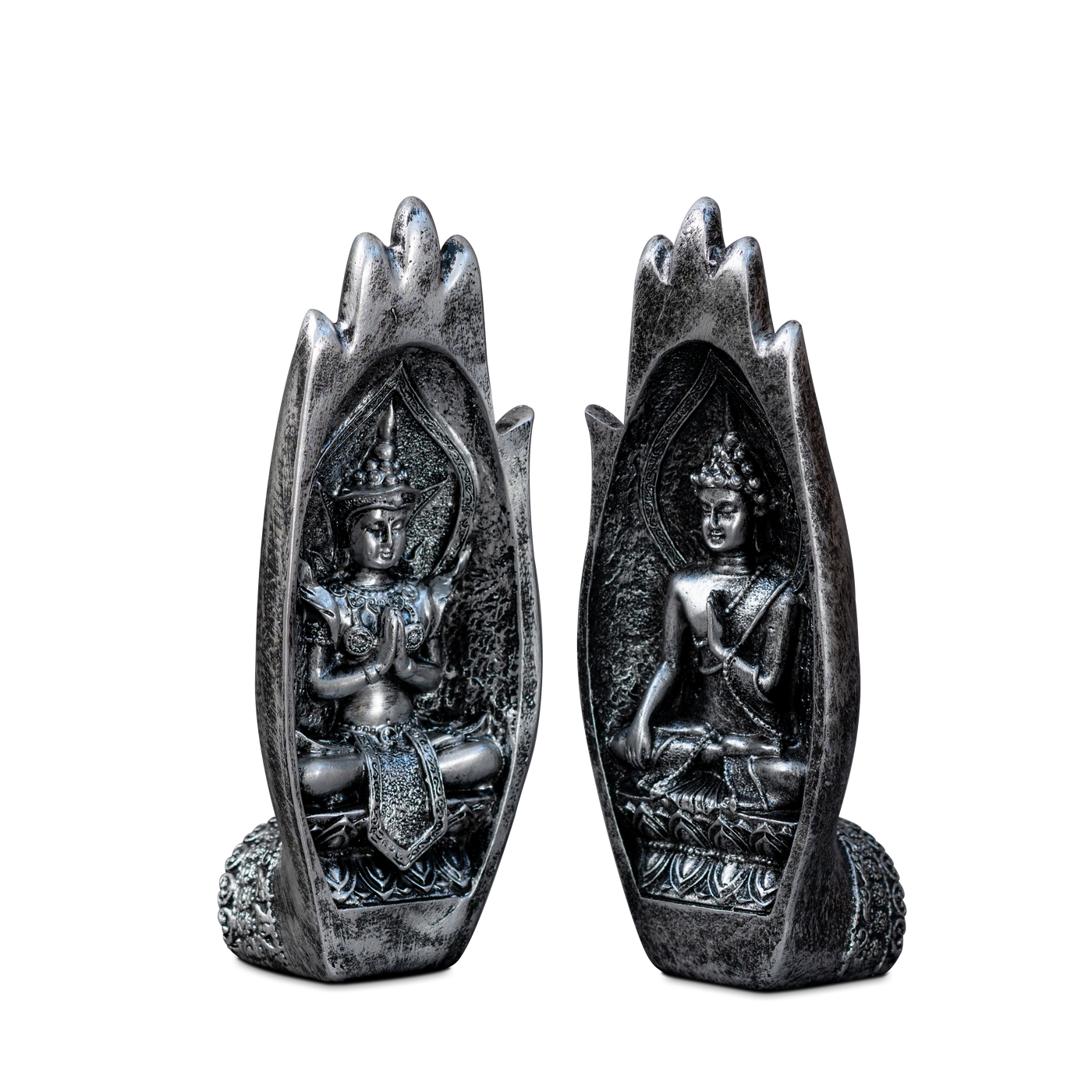 Silver grey meditating buddha decorative piece by Home 360