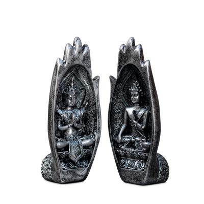 Silver grey meditating buddha decorative piece by Home 360