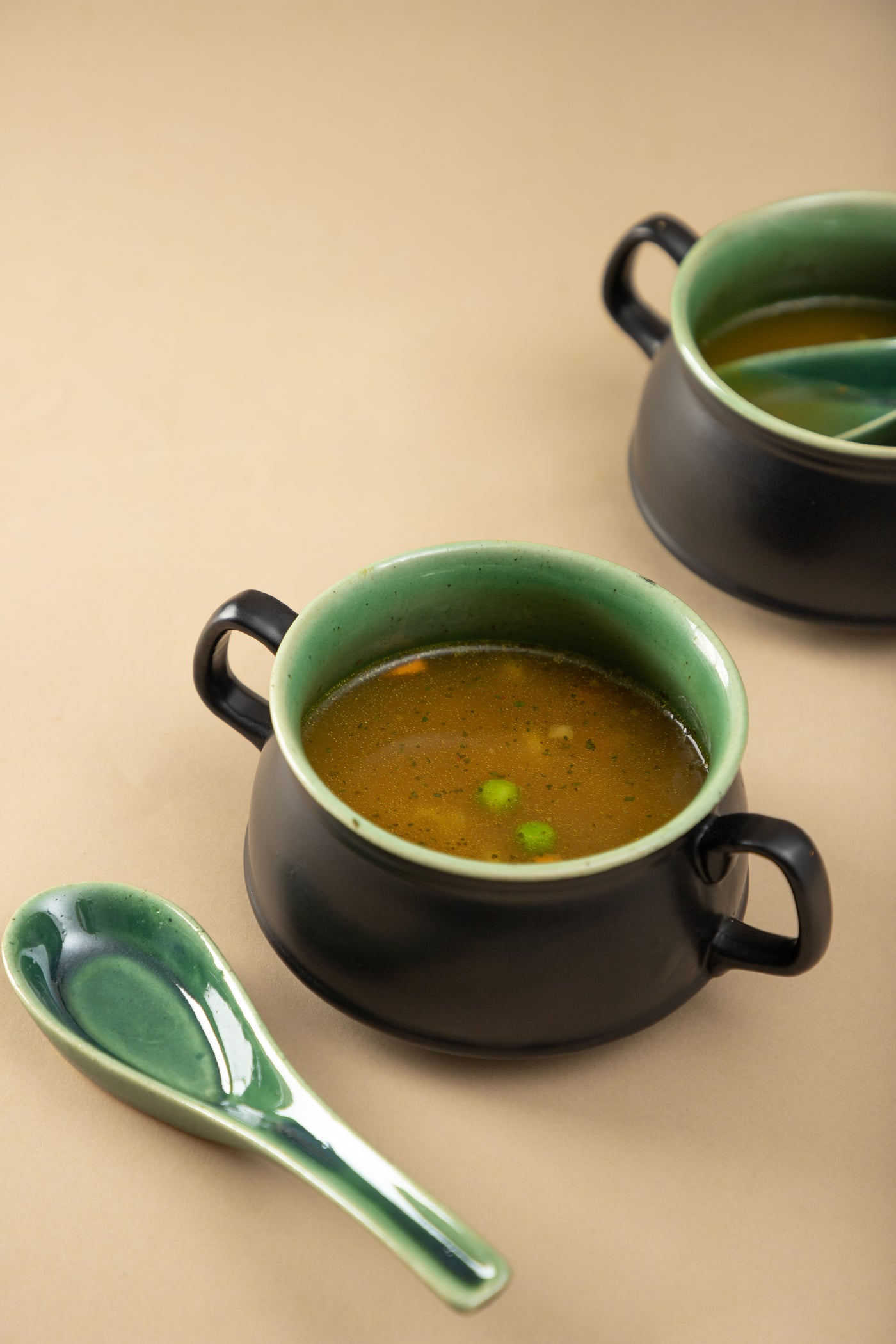 Sage Green Soup Mugs & Spoons (Set of 2)